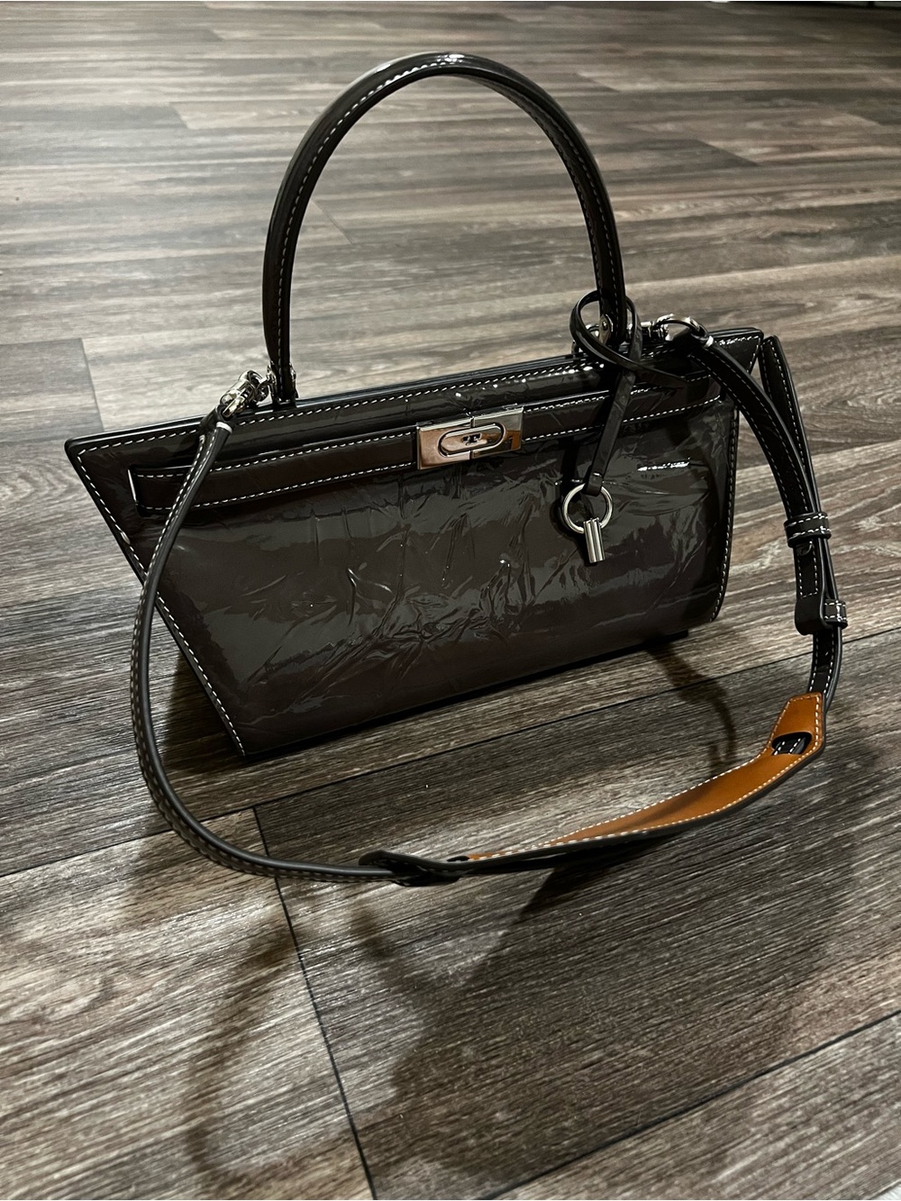 TORY BURCH RARE Lee Radziwill Cat Eye Leather Top-Handle Bag in Dark Brown